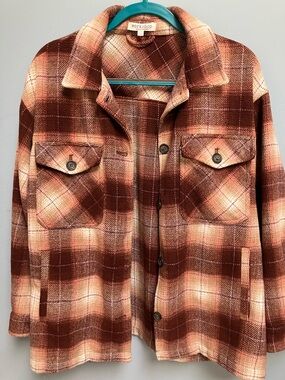 Workshop Republic Clothing Women's Rust and Cream Plaid Utility Jacket Sz L